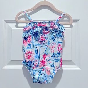 Lilly Pulitzer infant/baby bathing suit; Sea to Shining Sea print; Size 6-12M